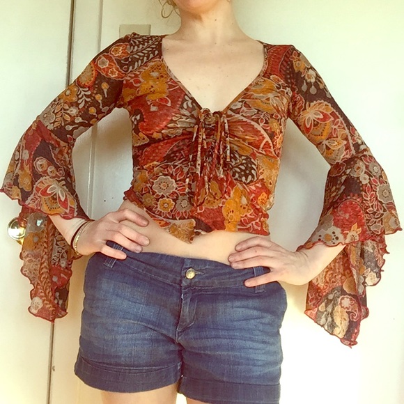 Bell sleeve shirt 70s fashion Clearance